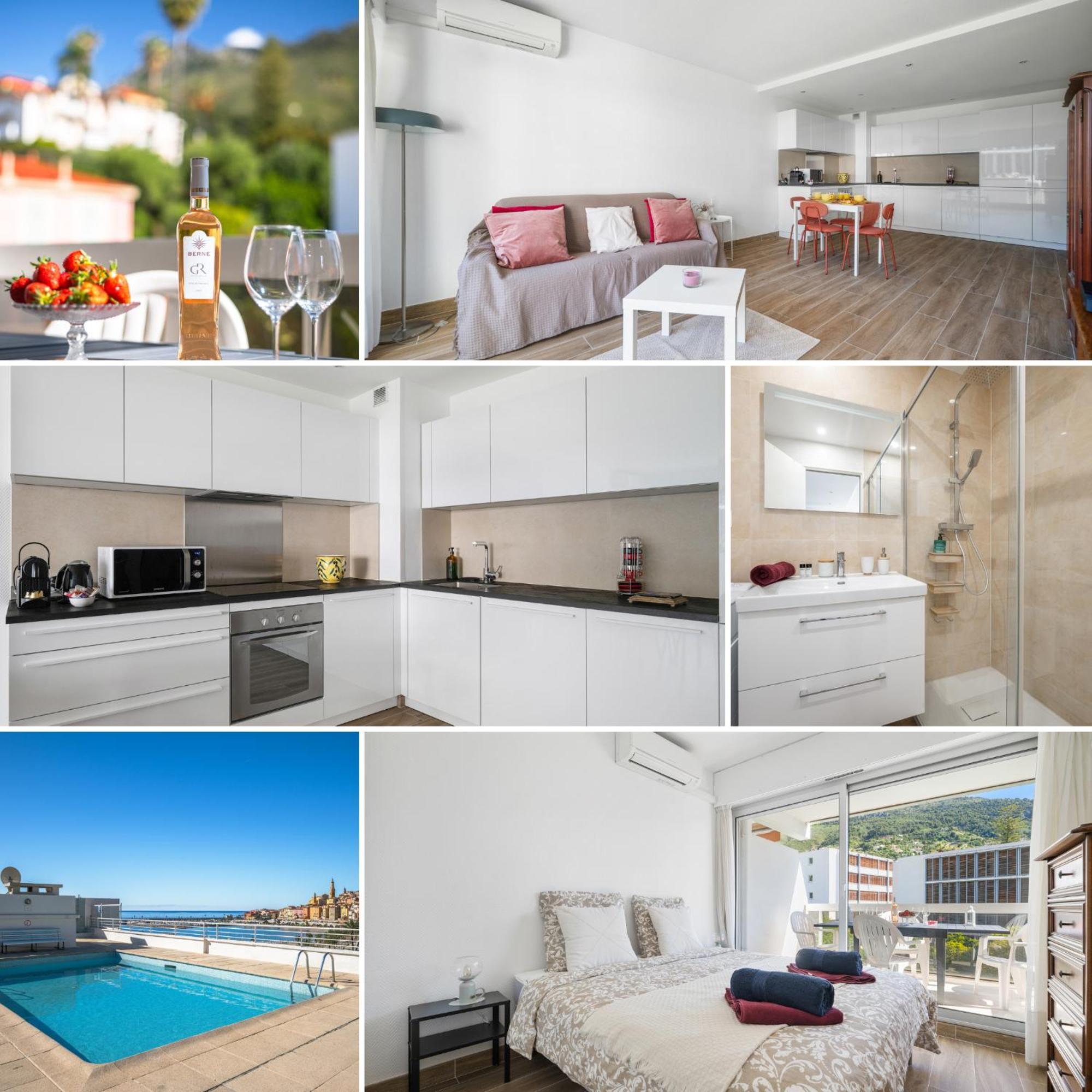 Le Rocamare - Piscine Toit Terrasse - Parking Prive - Terrasse Daire Menton Dış mekan fotoğraf
